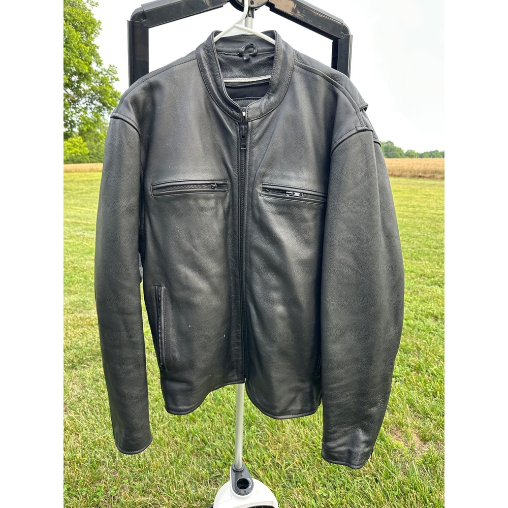 UNIK Premium Men's‎ Black Leather Motorcycle Jacket Cafe Racer Quilted Liner XL